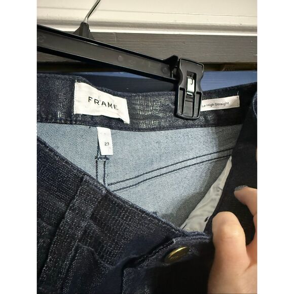 FRAME Le High Straight Indigo Lizard Coated Jeans Size 27 NWOT - Picture 3 of 6